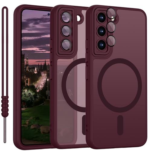 fur Samsung Galaxy S22 Plus Hulle kompatibel mit MagSafe Handyhulle fur Samsung Galaxy S22 Plus Magnetisch Matte Touch Kameraschutz rutschfest Kratzfest Schutz Stoßfest Hulle Dunkel Rot