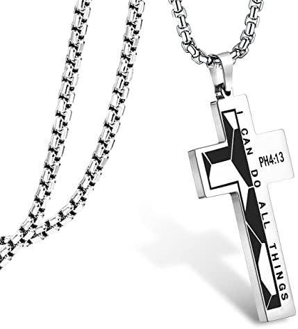 Roheafer Football/Rugby/Basketball Cross Necklace for Boys Bible Verse I CAN DO All Things Stainless Steel Sport Pendant for Men Soccer/Rugby/Basketball Gift for Boys