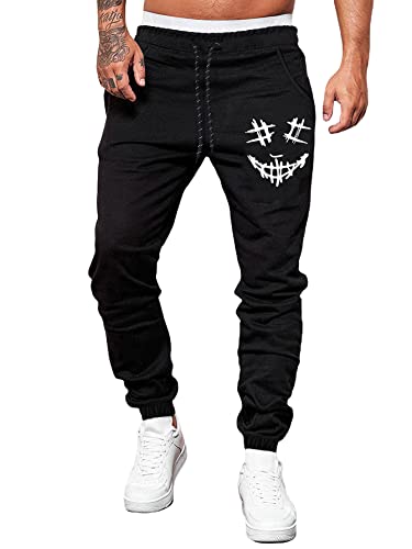 Oyoangle Men's Cartoon Graphic Drawstring Elastic Waist Pants Casual Sweatpants With Pockets Black L #TOP1
