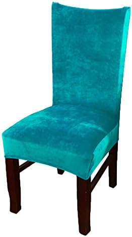 smiry Stretch Chair Covers for Dining Room, Peacock Blue Set of 6 Velvet Dining Chair Slipcovers