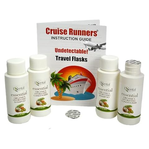 Cruise Runners Fake Shampoo Conditioner Hidden Alcohol Flask Sneak Smuggle Liquor Booze Rum Runners For Cruise - Leak Proof 4-2oz TSA Travel Size Plastic Bottles Easy To Hide Cover