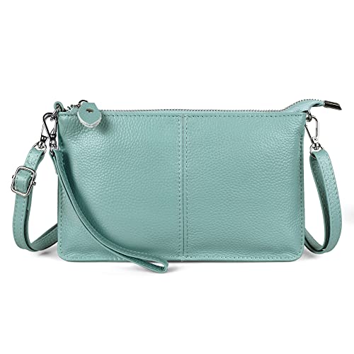 befen Small Leather Crossbody Bag for Women Genuine Leather Wallet Purses Satchel Shoulder Bags Wristlet Clutch Handbags, Light Teal Green, S, 多功能