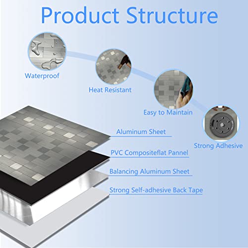 Crystiles 12-Pack 12'' X 12'' Kitchen Backsplash Tiles, Metallic Metal Linear Peel And Stick Backsplash Mosaic Tile Brushed Aluminum Wall Tile #TOP4