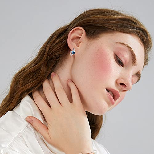 Dreamboat Heart Hoop Earrings With Blue Crystal For Women Girls 925 Sterling Silver Blue Crystal Heart Huggie Hoop Earrings Mother's Day Birthday Jewelry Gifts #TOP3