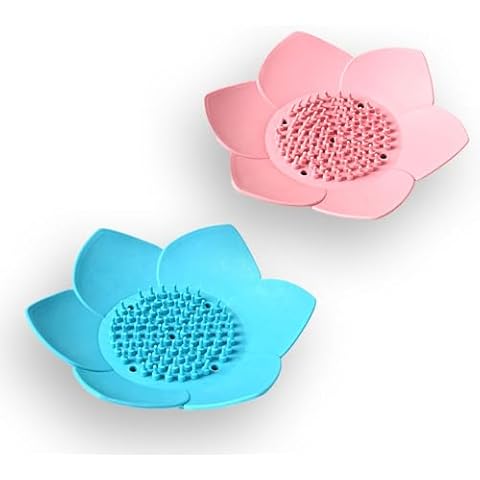 Cawein 2-Piece soap Dish with Drain, soap Dish for Kitchen, soap Dish Shower, Petal soap Holder Dish (Pink & Blue) Cover