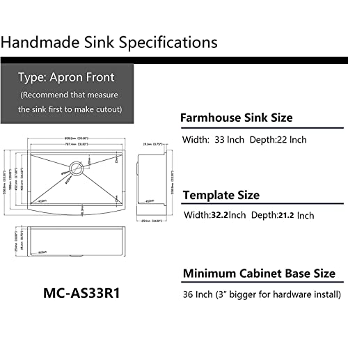 33 Farmhouse Sink - Mocoloo 33 Inch Kitchen Sink Apron Front Workstation Stainless Steel 16 Gauge Single Bowl Farm Style Deep Sink Basin #TOP3