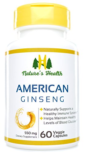 American Ginseng, Focus & Memory Supplement, Promotes Healthy Energy Levels, 100% Pure Wisconsin Ginseng, 1100 MG Per Serving, 60 Veggie Capsules, Nature s Health