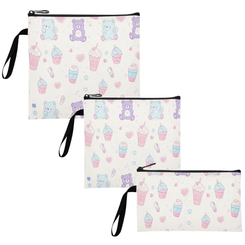 Yoogain Cute Animal Bear Icecream 3-Pack Reusable Snack Bags Multi-Use Food Storage for Kids Students Adults Food
