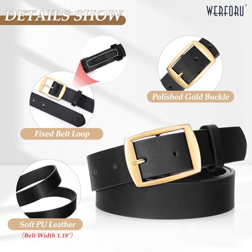 WERFORU 2 Pack Women Leather Belts for Jeans Pants Fashion Leather Belts for Women Waistband with Gold Pin Buckle4