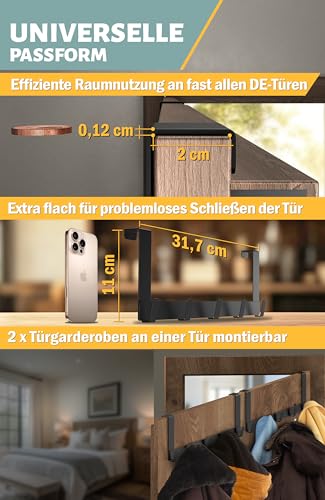 Menz Türgarderobe zum Einhängen aus Edelstahl, schwarz - Premium Türhaken zum Einhängen als Kleiderhaken Tür oder Handtuchhalter Tür, extrem belastbar, platzsparende Türhakenleiste