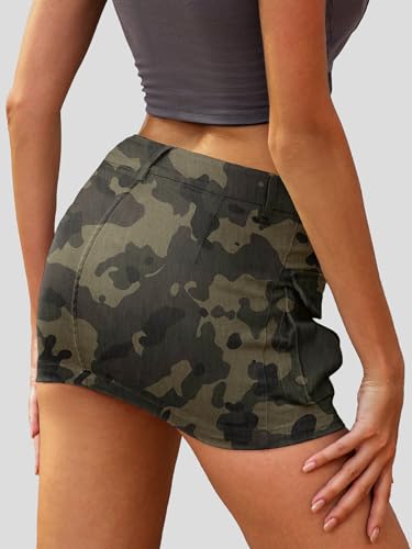Image of ELLEVEN Low Rise Denim Mini Skirt for Women High Stretch Jean Skirts