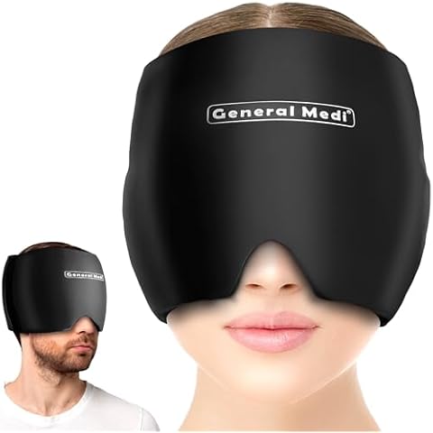 General Medi Headache & Migraine Ice Wrap Cap, Cold Therapy Migraine Relief Hat, Headache Ice Hat Cold Compress, Great for Puffy Eyes, Tension, Sinus & Stress Relief (Black) Cover
