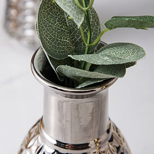 Basdhe Bud Ceramic Vase Silver Set Of 2 Decorative Luxurious Flower Vases Small Mini Table Floral Vase Barcelona Style For Home Decor Centerpieces, Events, Silver1 #TOP4