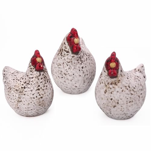 Logbuch-Verlag Lot de 3 poules en céramique naturelle - Poules décoratives 10 cm - Décoration de printemps et de Pâques de style maison de campagne - Figurines à...