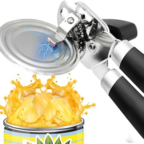 SPIDER GRIP Can Opener Manual, Can Opener with Magnet [Upgraded], No-Trouble-Lid-Lift, Handheld Can Opener Smooth Edge Sharp Blade with Soft Handles, Easy Grip & Heavy Duty, Black Cover