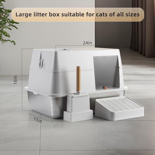 Arenero cubierto para gatos HFAM acero inoxidable grande blanco miniatura 7