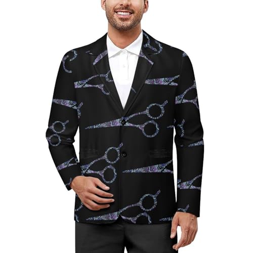 Haircut Barber Scissors Purple Fire Tie-Dye Men's Blazer Jacket Classic
