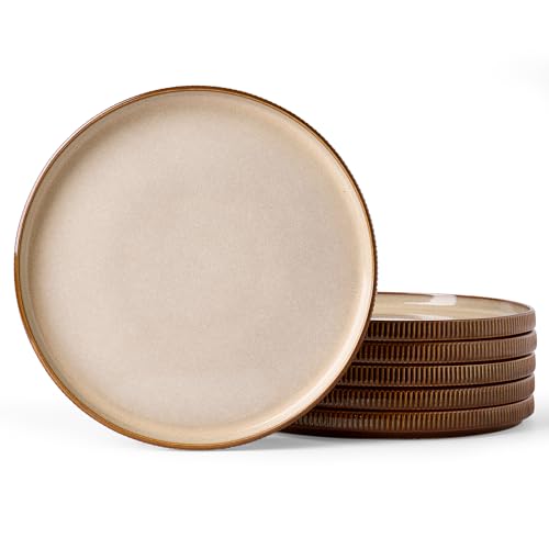 famiware Star 10/8 inches Dinner Plates Set for 6, French Toast