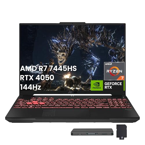 Image of ASUS TUF A16 16 inch WUXGA 144Hz Gaming Laptop, AMD Ryzen 7 7445HS, NVIDIA GeForce RTX 4050 6GB GDDR6, 16GB DDR5, 2TB Storage (1TB SSD+1TB Docking Station), RGB Backlit Keyboard, Wi-Fi 6, Win 11, Gray