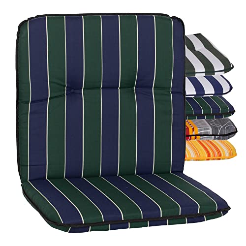 Beo Coussin d’extérieur Dossier Bas Lavable Bali | Fabriqué en UE | Coussin pour Chaise de Jardin Respirant Sangle de Maintien | Coussin Fauteuil de Jardin résistant aux UV Bandes Vert-Bleu