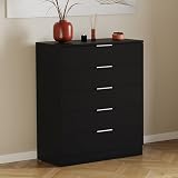 Vida Designs Trega Kommode mit 5 Schubladen | Schwarz | 90 H x 66 B x 36 T cm | Platzsparende Stauraumeinheit| Schubladenstütze gegen Durchbiegen | Minimalistische | Leichtgängige Schubladenführungen
