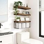 BAYKA Rustic Brown Floating Bathroom Shelves, 15.7in, 3Pk, Wall Mount Shelf - Image 2