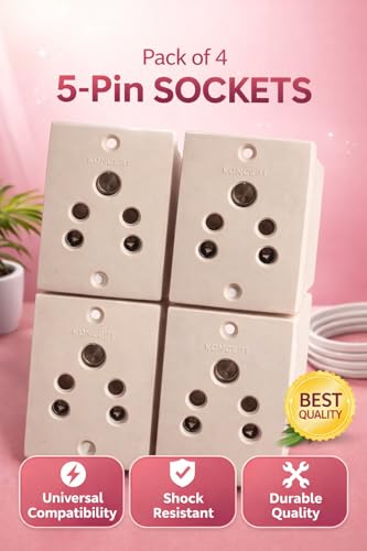Image of 5-Pin Universal Socket Pack of 4 | Heavy Duty Electrical Wall Socket | Shock Resistant Modular Plug Point | Durable ABS Body | Suitable for Home, Office & Extension Boards