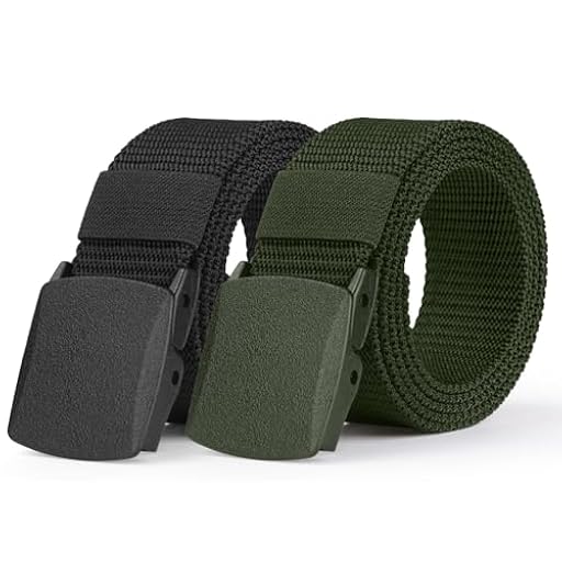 Aomig Cinturón de Nylon, 2pcs Cinturón Canvas sin Agujeros para Hombre, Cinturón Trenzado con Hebilla Plástica para Hombre, para Pantalones Vaqueros, Pantalones Informales (Negro+Verde) | Ya disponible en tu tienda friki favorita! En mundofriki.es!