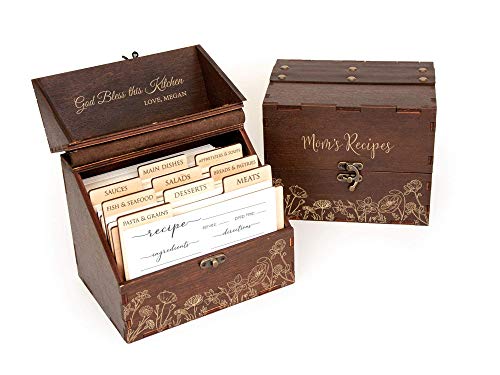 Personalized Recipe Box with Wooden Dividers - Gift for Mom - Gift for Grandmother - Engraved Recipe Card Box - Custom Recipe Box with Cards 4x6 - Wood Kitchen Décor - Wedding Bridal Shower Gift