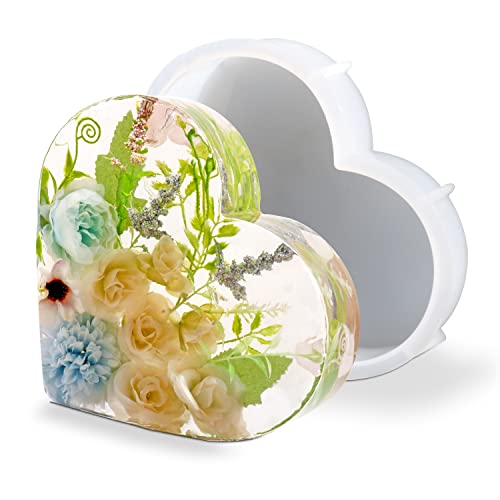 MAMUNU Silikonformen Epoxidharz Groß, Resin Silikonform Herz, Silikonform Epoxidharz Kristalle für Harzgießen, Epoxidharz Formen für Getrocknete Blumen Erhaltung, Harzkunst, Buchstützen Untersetzer Cover