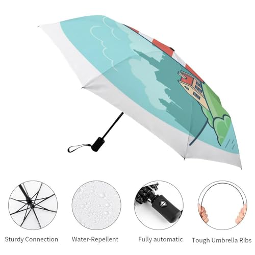 Parapluie compact de voyage pliant automatique avec motif graphique de citrons et rayures