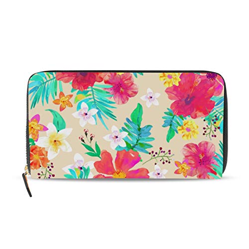 Portefeuille long en cuir pour femme grand format zippé fleurs aquarelle