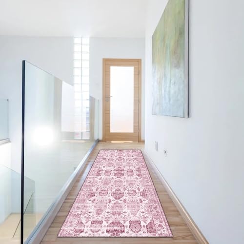 Alfombra de pasillo Boho de 90x180 cm lavable y rosa 6