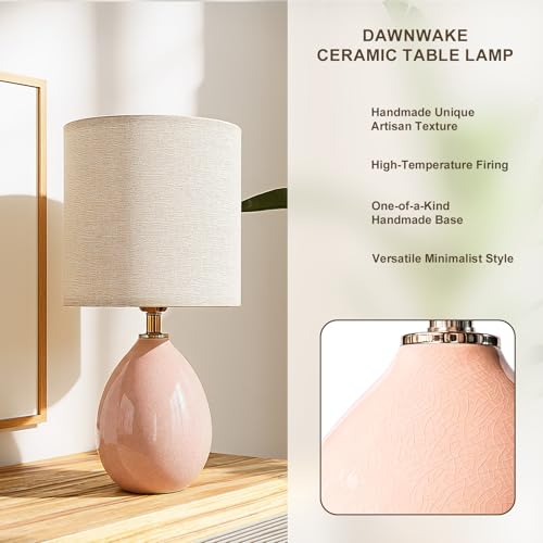 Image of Dawnwake 18.5 inch Table Lamps Set of 2 for Living Room Bedroom, Bedside Lamps for Night Stands, Desk Nightstand Lamp Dimmable, Modern Linen Ceramic Lamps,Pink