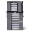 90L Storage Bags with Lid and Zips,3 Pack Foldable Storage Box with Reinforced Handle Thick Fabric Clear Window for Clothing Bedding Blankets, Grey