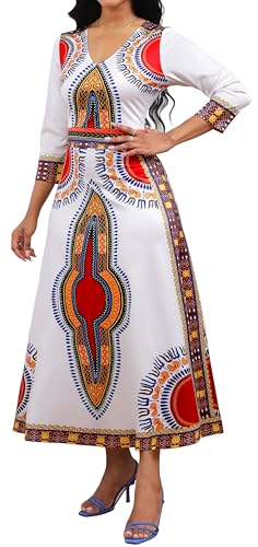 Image of VisiChenup African Print Dress for Women Casual Midi Dress