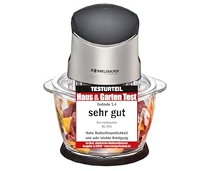 ROMMELSBACHER Multi Zerkleinerer MZ 400 – kraftvoller Motor, 4-flügeliges Spezialmesser aus Edelstahl, 1 Liter Glasbehälter, schwarz/Chrom gebürstet, 400 Watt