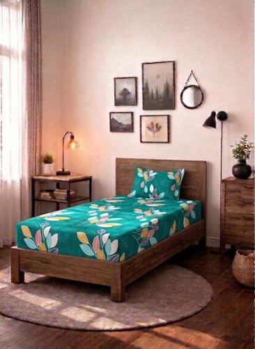 Image of HOMEKART (110 TC & 110 GSM 100% Cotton Feel Bedsheet for Single Bed with One King Size Pillow Covers Soft /Breathable Wrinkel Free -60x90 Inches - (Dark Gree)