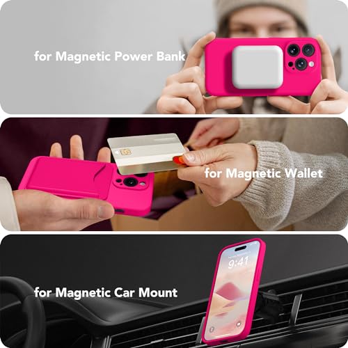 Image of Magnetic for iPhone 13 Pro Max Case, Compatible with MagSafe, [Full Camera Protection][Screen Protector] Silicone Shockproof Protective Phone Case for iPhone 13 Pro Max 6.7 inch, Hot Pink