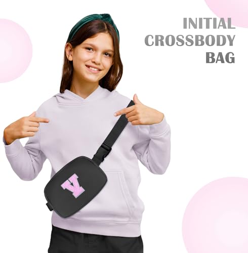 Image of COSHAYSOO Initial Letter Fanny Pack for Girls Personalized Christmas Birthday Gifts for 6 7 8 9 10 11 12 Year Old Teen Girl, Girly Fashion Crossbody Purse Belt Bag Preteen Tween Trendy Stuff Black V