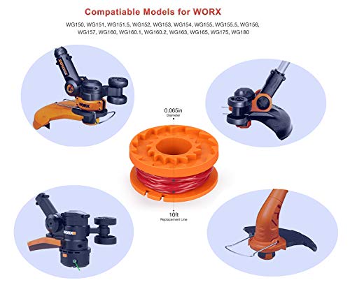 Trimmer Spool Line For Worx，Edger Spool Compatible With Worx Trimmer Spools Weed Eater String,Trimmer Line Refills 0.065 Inch For Electric String Trimmers，Weed Wacker Spool Replacement Parts #TOP4