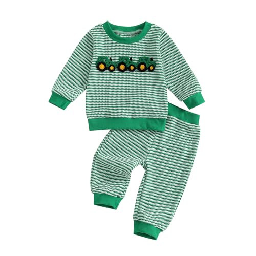 Image of fhutpw Baby Toddler Boy Girl Fall Winter Clothes Embroidery Stripe Pullover Pants Sets Infant Long Sleeve Sweatshirt Outfits
