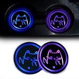 2 Pcs LED Cup Holder Lights,Cute LED Cup Holder Coasters for Car,7 Colors USB Charging Cup Pad for Car Coaster Accessories Ambient Light,Cat