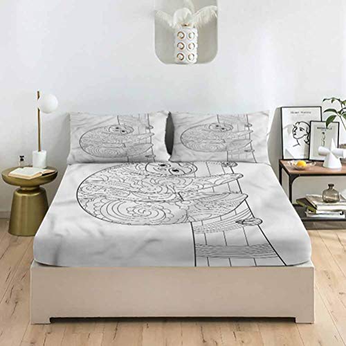LCGGDB Sloth King Size Bed Fitted Sheet Set,Sloth Figure Artistic Deep Pockets Fitted Sheet with 2 Pillowcase,Print Fitted Sheet Set for Women & Men Bedding