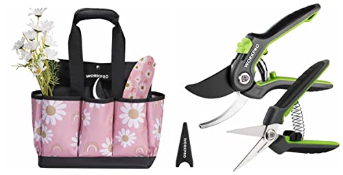 Tijeras de podar WORKPRO con bolsa de jardinería rosa