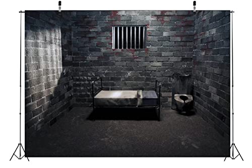 Prison Backdrop BELECO 5x3ft Fabric Prison Jail Cell Photography Backdrops Confinement Room Brick Wall Background with Marks Bloodstains Jail Themed Party Decor Kids Adults Photo Shooting Studio Props