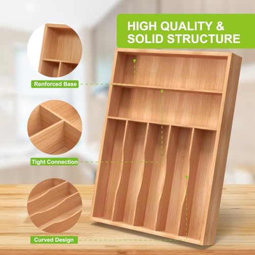 Unibambou Bamboo Utensil Drawer Organizer, Silverware Tray Organizer, Kitchen Drawer Organizer for Flatware Cutlery, Silverware Tray for Drawer (brown, Large 16.5x12.3 Inch) - Image 4