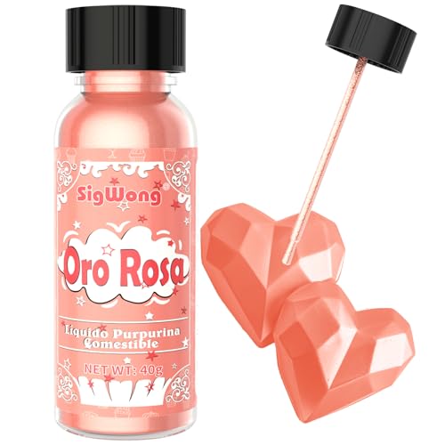 Purpurina Comestible Pintura, 40g Purpurina Colorante Alimentario para Reposteria, Liquido Purpurina Comestible Sprinkle para Cocteles Decoración De Pasteles, Hornear, Macarrones, Bebidas-Oro Rosa