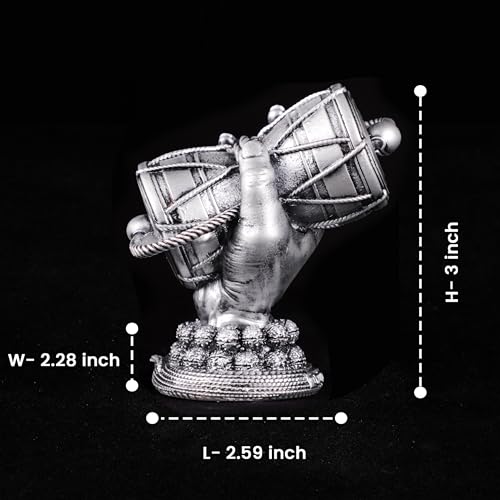 Image of Artarium Traditional Shiva Damru Statue Antique Shivji Sheshnag Lord Shiv Decorative Showpiece for Gifting Car Dashboard Home Decor Pooja Room Mandir Temple (Shiva Damru Silver 3 Inch)