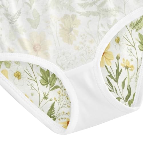 Yellow White Wildflowers Toddler Girls Panties, Girls' Cotton Brief Underwear, 2T–8 Years4